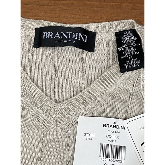 Brandini Sweater Mens M V Neck Extra Fine Merino Wool Long Sleeve Beige NWT - Picture 3 of 7